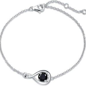 Love Bracelet 925 Sterling Silver Infinity Birthstone Bracelet - Black Silver
